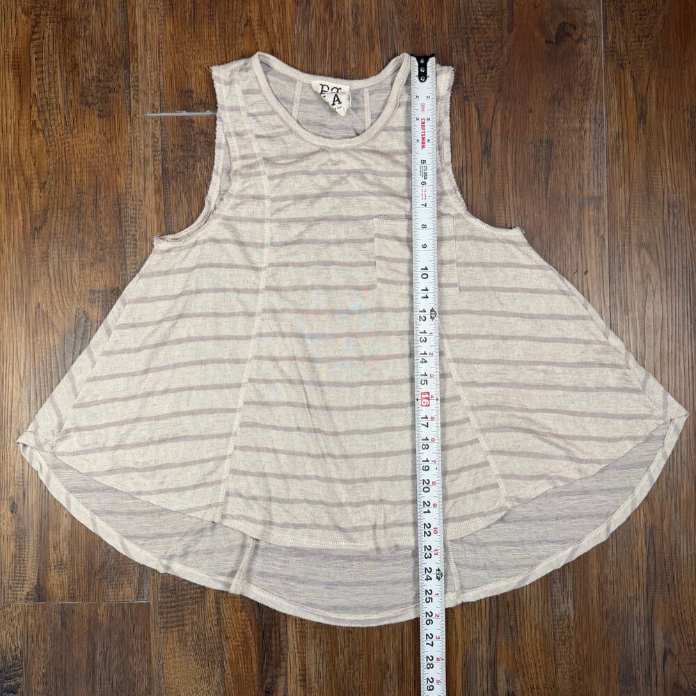 PPLA SMALL striped sleeveless boho tank beige purple raw hem distressed design - Picture 3 of 10